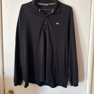Lacoste Long Sleeve Black Diamond Pattern Polo Crocodile 5191L | Men’s 5 (Large)